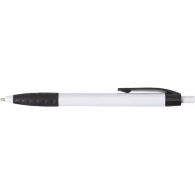 Image of Plastic ballpen with a black clip and rubber grip